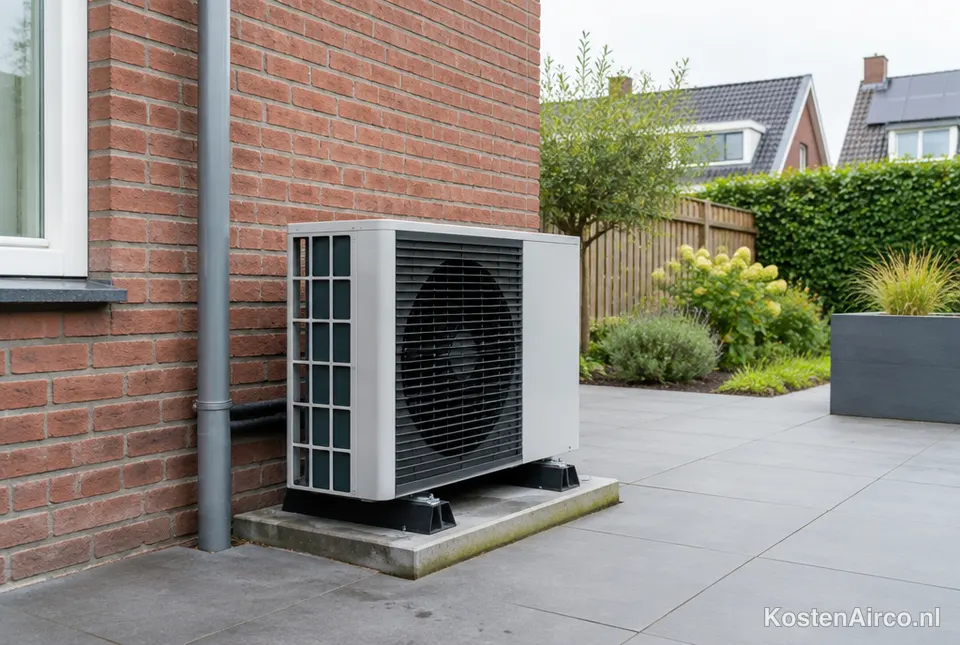 Warmtepomp buitenunit naast een woning